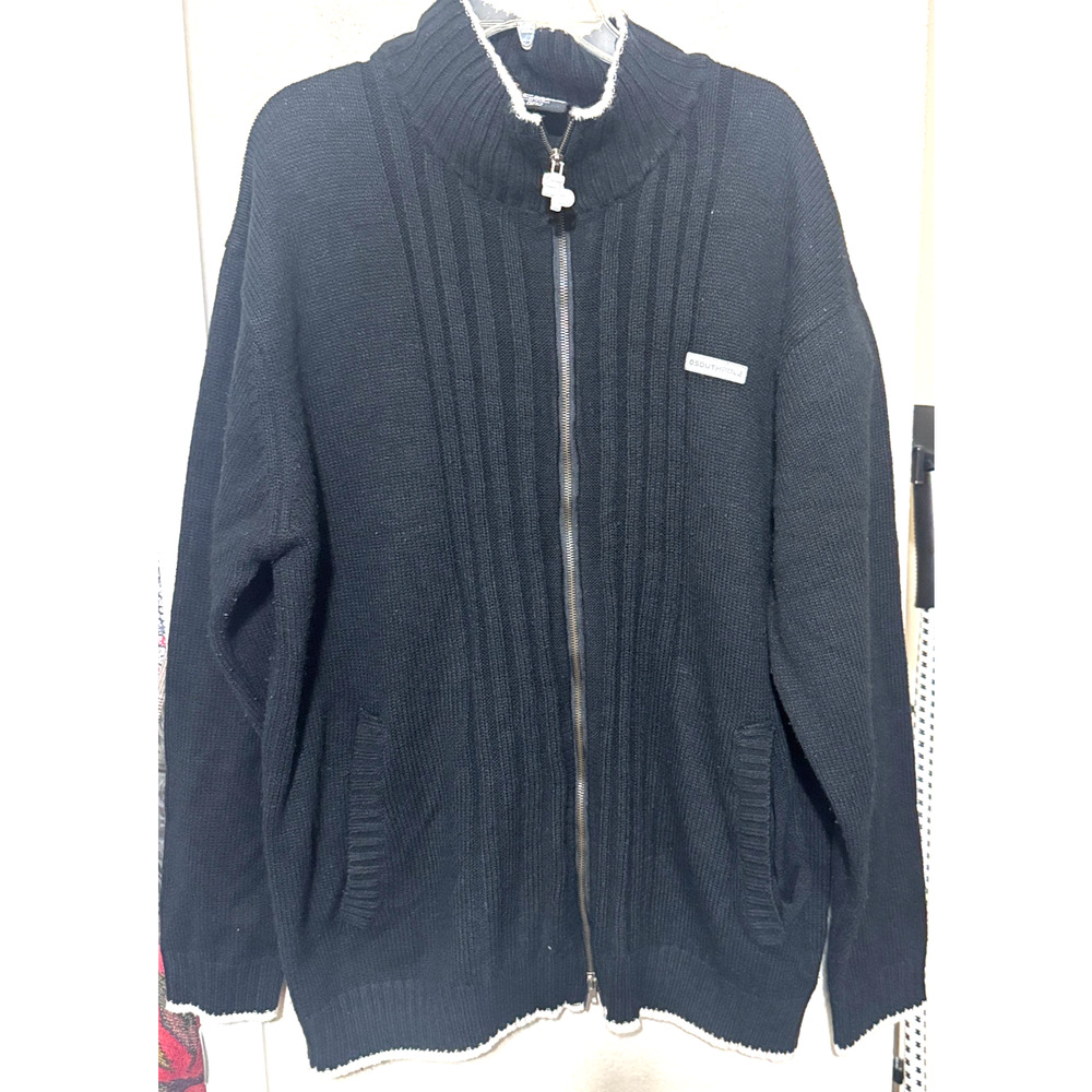 SouthPole Full Zip Sweater Black mens‎ XL cardigan Streetwear VTG Y2K south pole